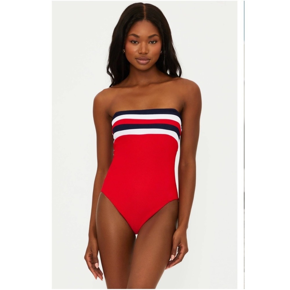 NEW Beach Riot Jessa One Piece American Colorblock Swimsuit Red White Blue Large